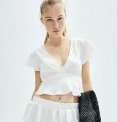 H&M リネンブレンドシャツ　ホワイト　Sサイズ