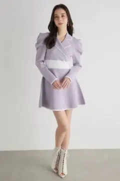 rienda テーラードカラーミニフレアニットワンピ