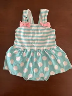 ベビーワンピース水着 サイズ90ブルーの水玉&ストライプ