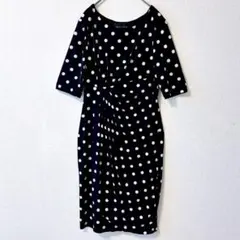 美シルエット✨Connected ドット柄ワンピ 黒白 着痩せ 上品　M〜L相当