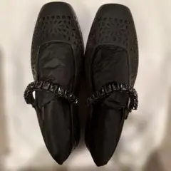 新品未使用ジミーチュウ 黒いビジュー付きメリージェーンフラットシューズ
