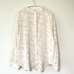 L サイズ　レースブラウス アイボリー 花柄 透け感 ゆったり 体型カバー