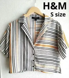 【H&M】半袖 Sサイズ ボーダー ストライプ シャツ 黄色