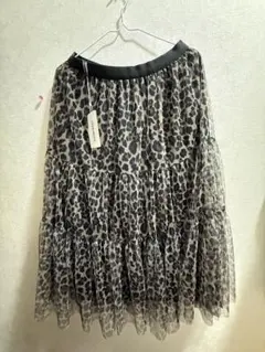 チュールフリルティアードスカート レオパード柄 L