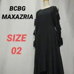 BCBGMAXAZRIA　ロングワンピース　リボン袖　フレア　長袖　マキシ　黒