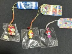 【3点】ご当地キティ　沖縄限定　根付ストラップ　シーサー　国際通り花笠　ハブ