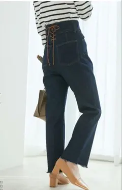 vis バックレースアップデニムストレートパンツのサムネイル