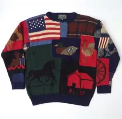 ⭐︎超希少　80s　ポロカントリー　総柄　ニット　ウール　リネン　コンチョボタン ⭐︎超希少80sポロカントリー総柄ニットウールリネンコンチョボタン