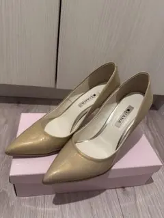【DIANA】ゴールドベージュパンプス 24.5センチ　 結婚式
