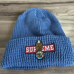 Supreme ニット帽 ブルー刺繍ロゴ