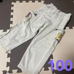 100 MIKI HOUSE カーゴパンツ ベージュ クマ刺繍 野球 レトロ