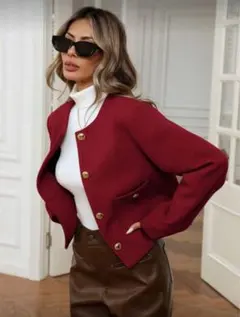 SHEIN　ノーカラージャケット　レッド