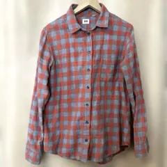【M】UNIQLO 長袖　シャツ　ネルシャツ　チェック　赤　綿　コットン