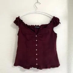 【美品】Brandy Melville ボルドー オフショル ブラウス 半袖