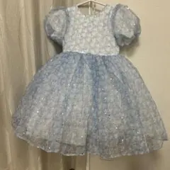 Mimiel　水色 フリルリボン付き フォーマルドレス