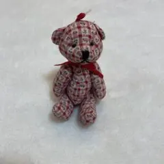 ハンドメイド 赤ギンガムチェック くまテディベアぬいぐるみ ベビー