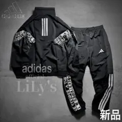 【ＸＬサイズ】adidas上下セット　ブラック　黒　スリーストライプス　ウーブン