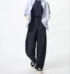 【完売カラー】UNIQLO ジャージーバレルレッグパンツ　ネイビー　紺　M