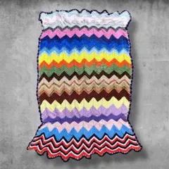 BQJS クロシェ ニット ラグ ビンテージ シェブロン柄 マルチカラー J