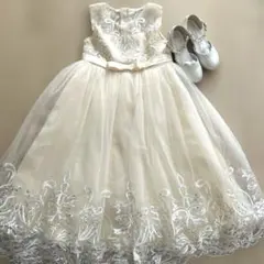 ドレス　アイボリー 刺繍入り フォーマルドレス　シューズセット