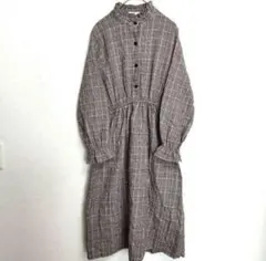 【GRL】ロングワンピース(М)レトロ チェック柄 キャンディスリーブ