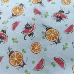 フェリシモ猫部　ハチワレ猫フルーツ柄　青　約53cm×50㎝