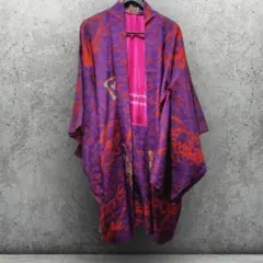 も*き様 羽織　長羽織　大正ロマン　紫　赤　花柄羽織　エンジ　サイケデリック　ア