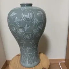 青磁芸元の編み目模様陶器花瓶 - メルカリ