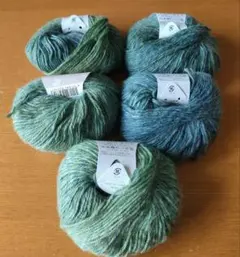 ■メランジ調ウール混毛糸■ブルー×グリーン系5玉セット■未使用/美品■