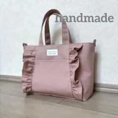 サイドフリル帆布トートバッグ　Mサイズ　【くすみピンク】即購入OKのサムネイル