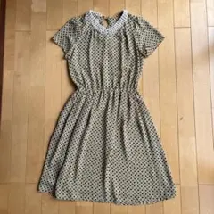 ローラアシュレイ　ロンドン　花柄 半袖 ワンピース 襟付き　オリーブのサムネイル