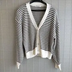 しまむら KHALITA ストライプ ニットカーディガン M