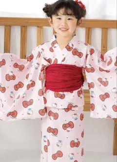 2026購入　サンリオキティーちゃん可愛い浴衣➕帯セット　120のサムネイル