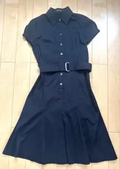 コムサデモード 黒 シャツワンピース 半袖 ベルト付き