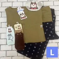 神保町にゃんこ堂　7分袖8分丈パンツ　ルームウェアLサイズ　ソックス2足セット