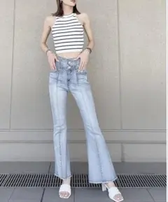 GYDA ハイウエスト フィットフレアデニム XSサイズのサムネイル