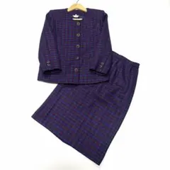 ヴィンテージ バブリースーツ ノーカラー セットアップ 金ボタン ツイード