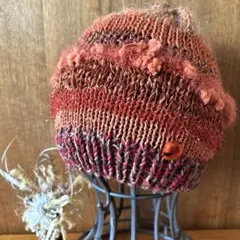 ♧ハンドメイド♧いろいろな糸の手編みのニット帽　No.41