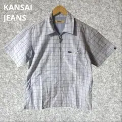 KANSAI JEANS 水色チェック 半袖ワークシャツ