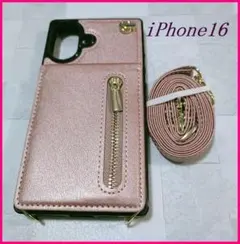 iPhone16 用 スマホケース ネックストラップ 首掛け肩掛け ピンクローズ