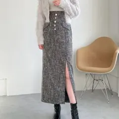 GRL アソートボタンツイードナロースカート[ta069]