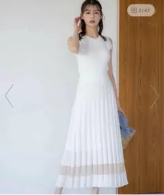25SS完売品✨セルフォード シアーコンビボウタイニットワンピース オフ 
