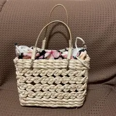 カゴバッグ　花柄　巾着付き