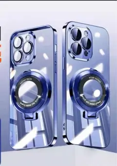 iPhone16promax ケース 360°回転スタンド 耐衝撃 ブルー