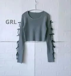 グレイル　リボン付きグレークロップドニット