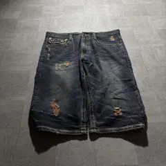 00s damage denim wide half pants y2k ギャル