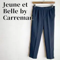 センタープレス　テーパードパンツ　バックゴム　オフィス　レーヨン混　黒　サイズM