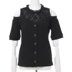 INGNI　リブレースレイヤーオフショルトップス　ブラック　黒　レース