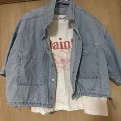 RETRO GIRLデニムジャケットと花柄Tシャツセット Sサイズ