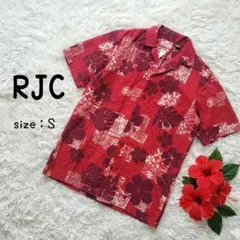 ハワイ製 RJC アロハシャツ コットン100 総柄 赤 USA製 ハイビスカスのサムネイル